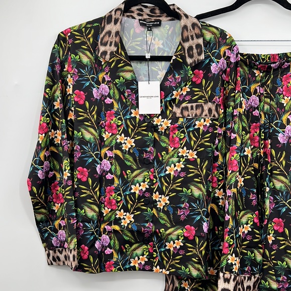 🆕NWT Generation Love Odessa Bold Floral Leopard Satin Pajama Set - Picture 3 of 13